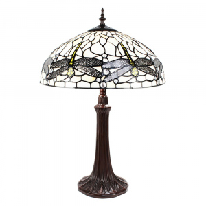 Bílá stolní lampa Tiffany Vážky