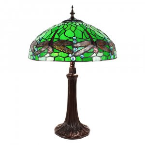 Zelená stolní lampa Tiffany Vážky