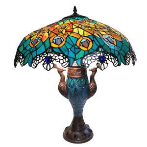 Vitrážová stolní lampa Tiffany Pávy
