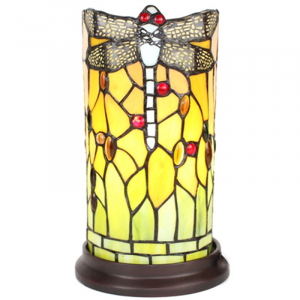 Stolní lampa Tiffany Oranžovozelená válcovitá s Vážkou