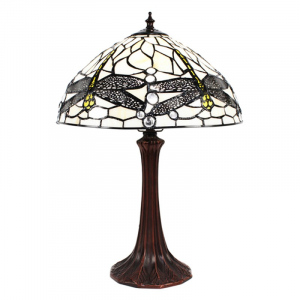Stolní lampa Tiffany bílá Vážky