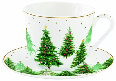 Porcelánový hrnek s podšálkem Festive Trees 400 ml