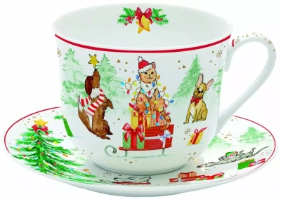 Porcelánový hrnek s podšálkem Christmas Gang 400 ml