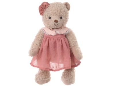 BK RETRO EVA medvěd béžový, kloubový v tmavě růžových šatech