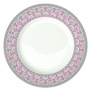 Porcelánový jídelní talíř Kalamkari růžový