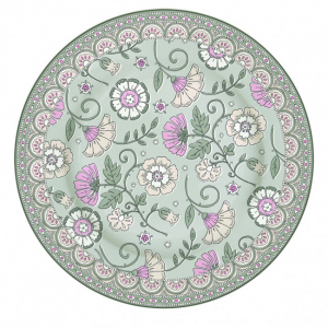 Porcelánový dezertní talíř Kalamkari zelený