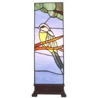 Modrá stolní lampa Tiffany s ptáčkem Birdie