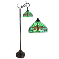 Stojací lampa Tiffany zelená s Vážkami