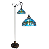 Modrá stojací lampa Tiffany s vážkami