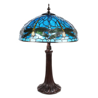 Modrá stolní lampa Tiffany s vážkami