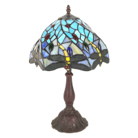 Modrá stolní lampa Tiffany s vážkami